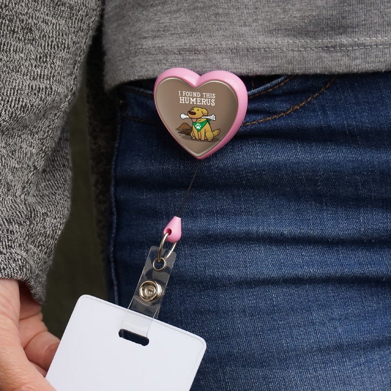 GRAPHICS & MORE I Found This Humerus Bone Dog Humorous Heart Lanyard Retractable Reel Badge ID Card Holder - Pink - Image 2